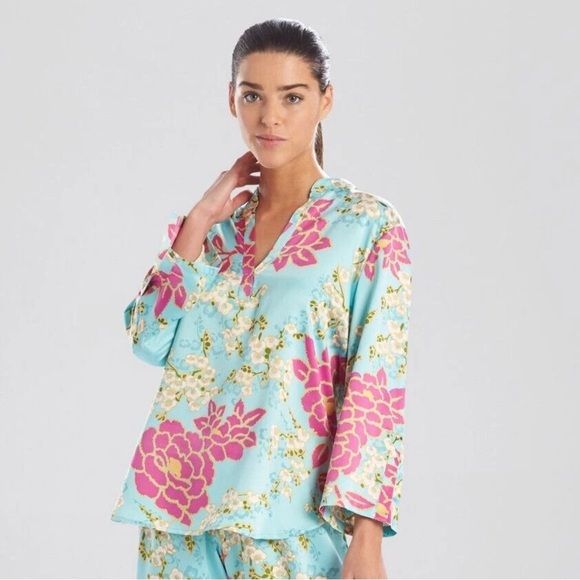 Natori Other - Natori Harumi Satin Pajama-Top Pull-Over Long Sleeve Floral Multicolor Women L